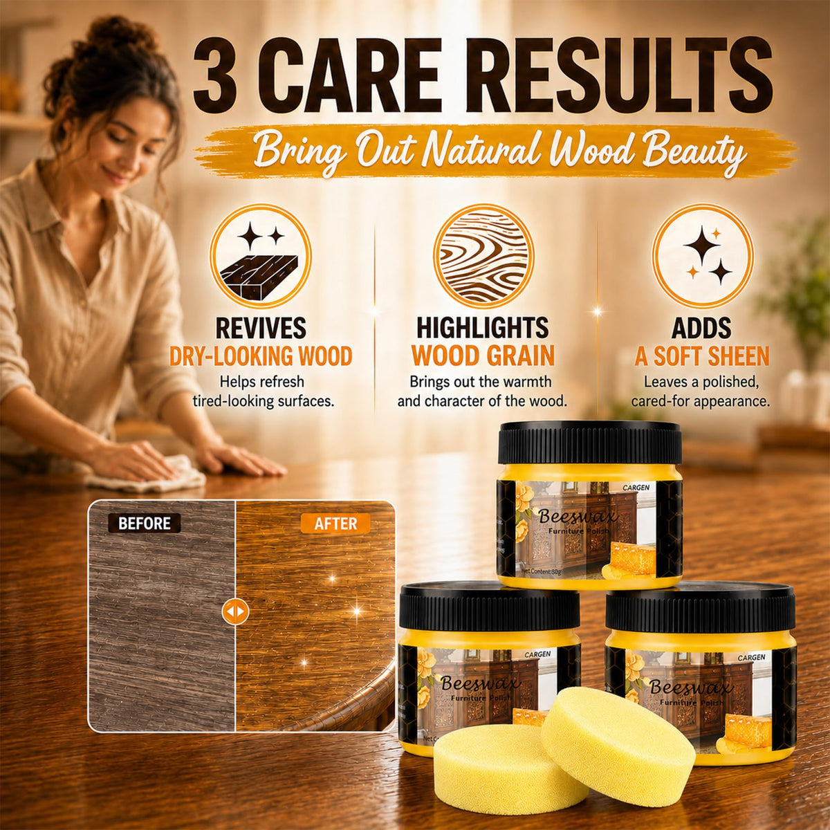 3PCS Beeswax Wood Polish (8.46 Ounce)