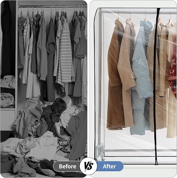 Clear Garment Rack Cover 47" L x 20" W x 60" H, Clothes Rack Cover with Reinforced Zipper, Waterproof PEVA Dustproof Protection – Cover Only, Rack Not Included