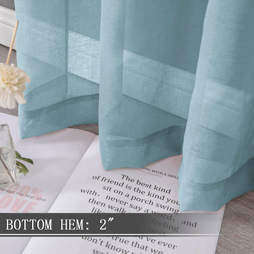 Short Sheer Curtain Linen Textured Bedroom Curtains Sheer Light Filtering Rod Pocket Voile Curtain for Living Room