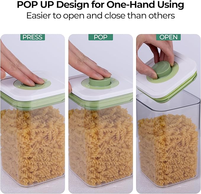 linoroso Pop Airtight Food Storage Containers with Date Recording Lids, Stackable Plastic Storage Containers Set of 7, Dry Cereal Container Set for Pantry Countertop Fridge Organization