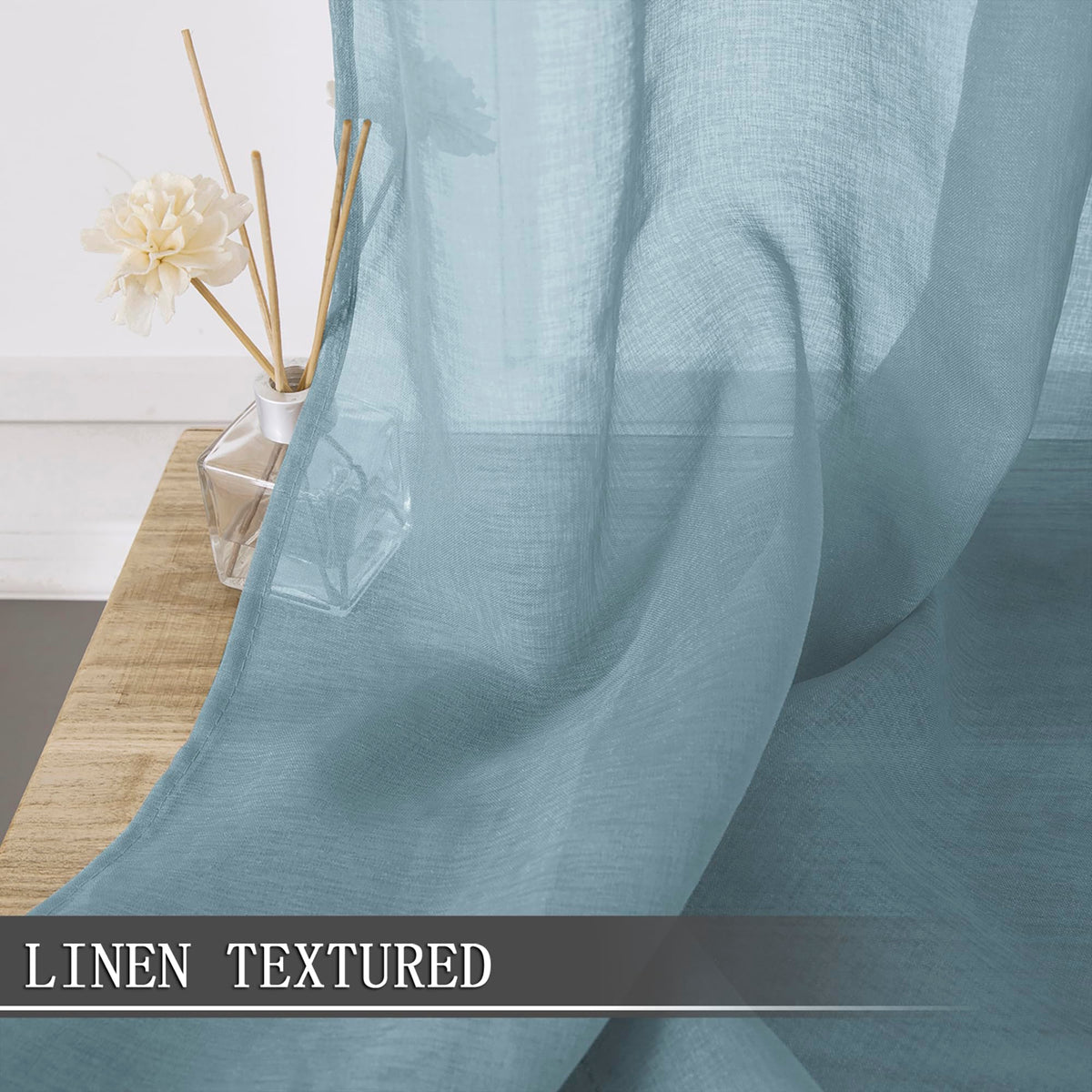 Short Sheer Curtain Linen Textured Bedroom Curtains Sheer Light Filtering Rod Pocket Voile Curtain for Living Room
