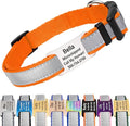 GoTags Reflective Personalized Dog Collar with Nameplate, Adjustable Dog Collar with Custom Engraved Steel Slide On Pet ID Tag, Silent, No Noise Dog Tag for Large Medium or Small (Orange, Medium)