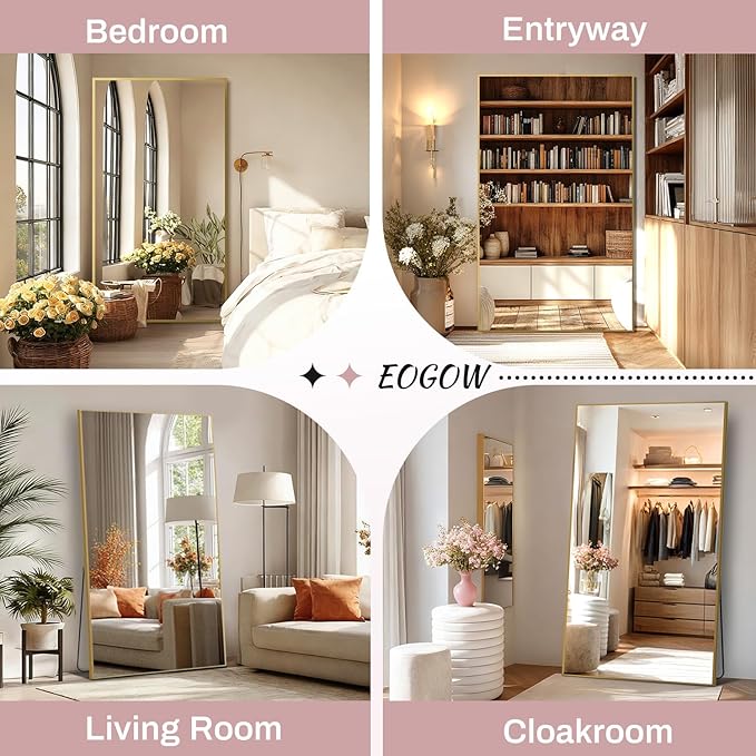EOGOW 71" x 28" Full Body Mirror,Tempered Glass Shatterproof Full Length Mirror with Stand, Hanging, Wall Mounted Leaning for Bedroom Living Room Entryway