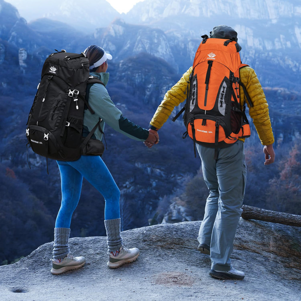 Esup 50L Camping Hiking Backpack Men with rain cover 45l+5l Lightweight Backpacking Backpack Travel Backpack (Black New)