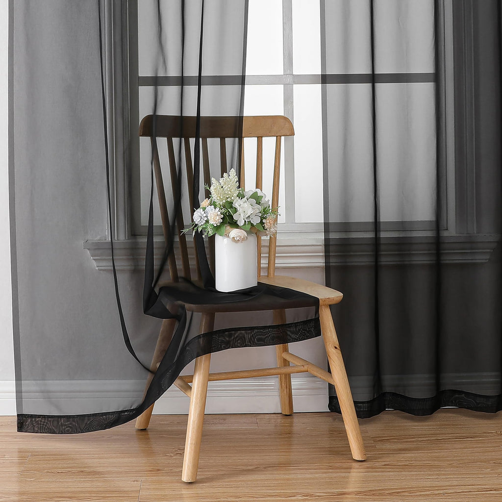 Sheer Black Curtains 90 inches Long 2 Panels (2 Count)