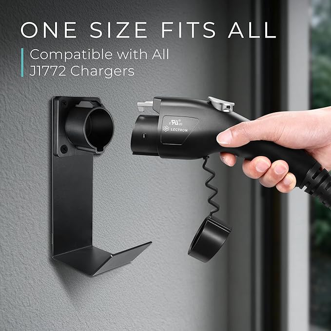 Lectron Electric Vehicle Charger Nozzle Holster Dock & J-Hook Combo for All J1772 Evs