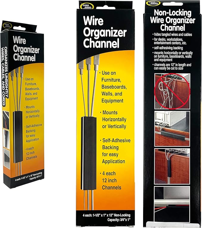 Electriduct Small J Channel Cable Raceway Self Adhesive Desk Cord Organizer and Wire Manager for Computer, Gaming and Entertainment Centers - Metallic - 46" - 2 Pack