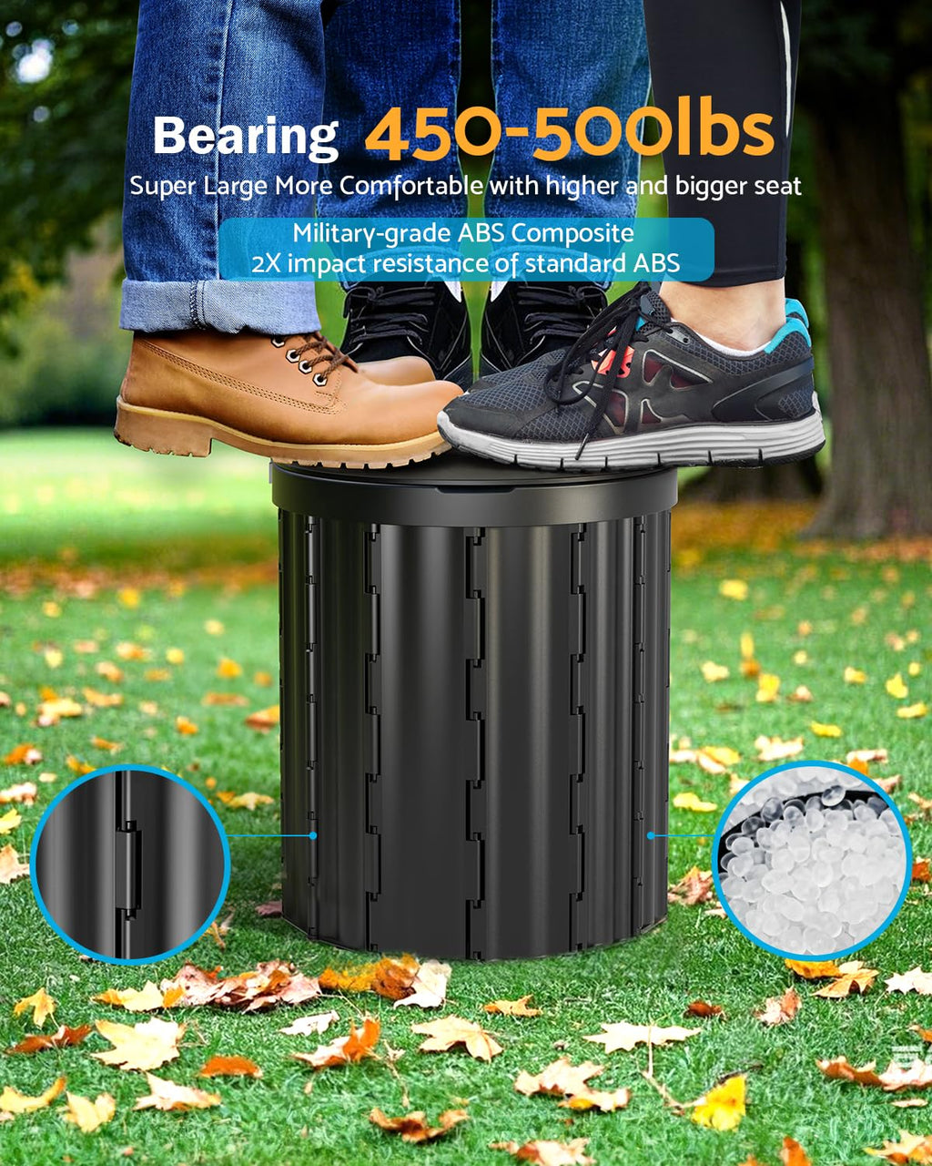 Portable Toilet, Upgraded 15'' toilet With Removable Paper Holder, Camping Toilet With A Load Capacity Of 450 Lbs, Portable Potty for Camping, Hiking, Road Trip, Car, RV, Tent, Beach, Truck Drivers