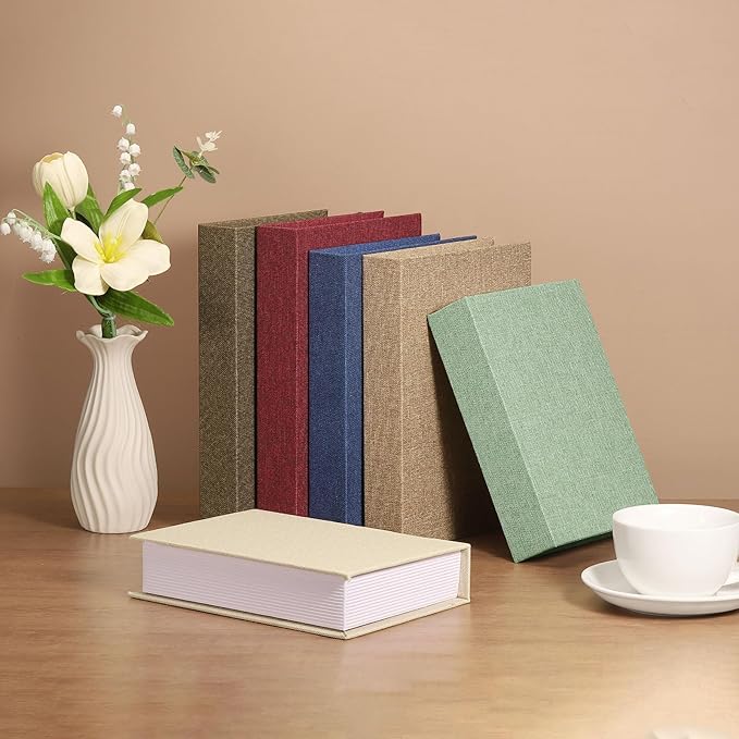 uxcell Decorative Books, 9.8 x 7.3 Linen Fake Books for Decoration Faux Decor Book for Modern Aesthetic Home Office Coffee Table Shelf Desktop Display, Light Brown