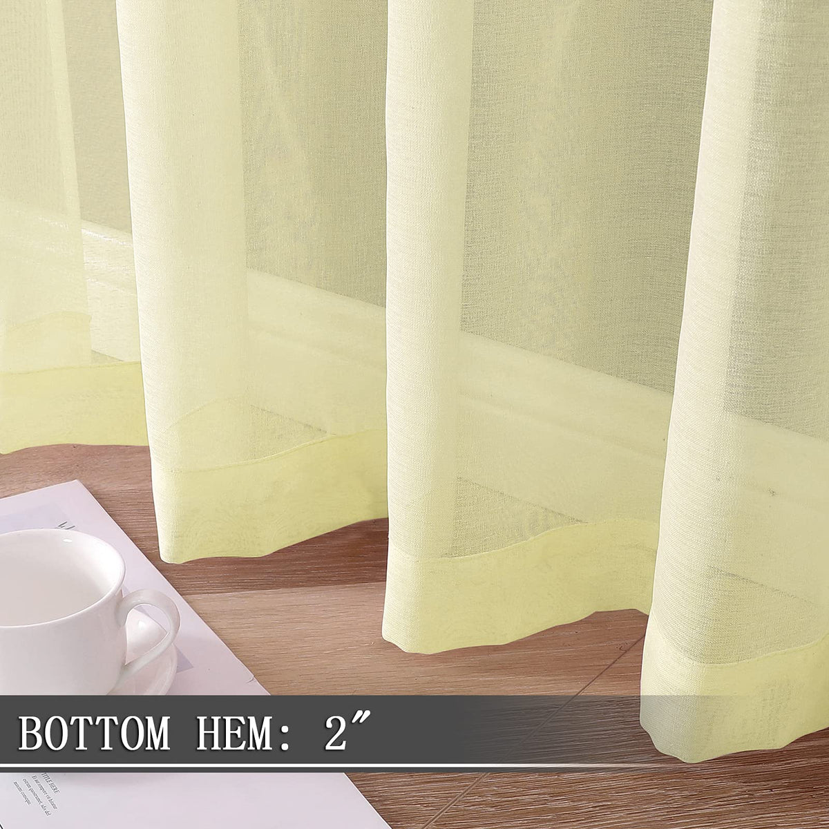 Sheer Curtain Linen Textured Bedroom Curtains Sheer Light Filtering Rod Pocket Voile Curtain for Living Room (2 Count)