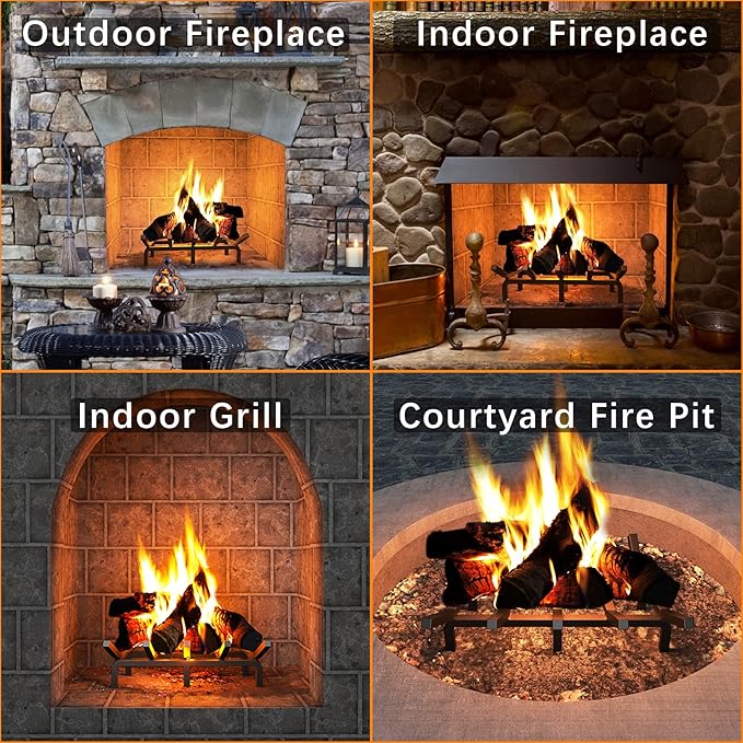 Mr IRONSTONE Fireplace Grate Fireplace Log Holder Solid Steel Heavy Duty Firewood Log Burning Rack Fire Grates for Outdoor Kindling Tools Pit Indoor Wrought Iron Wood Stove 17 inch
