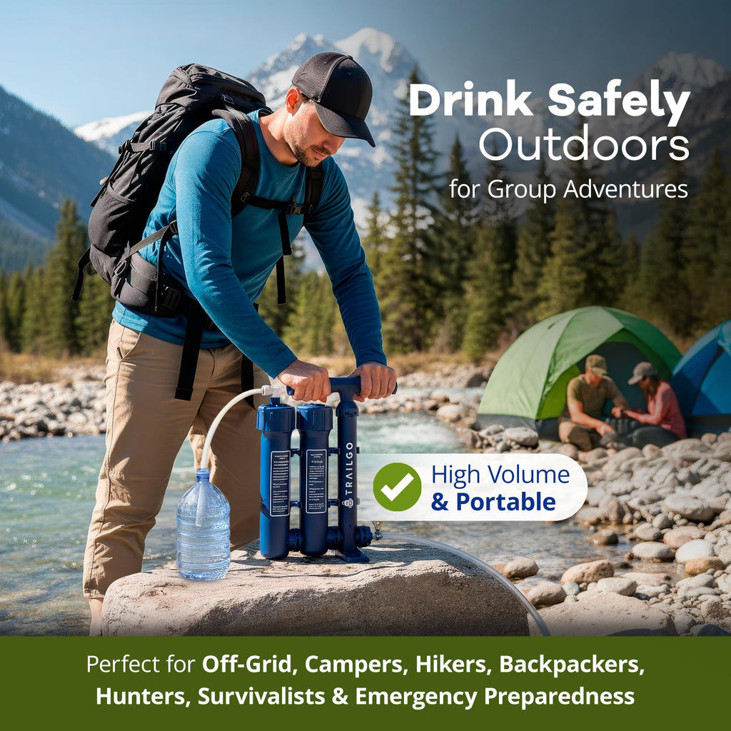 Trailgo Pro Portable Water Filter for Camping - Water Purifier Survival