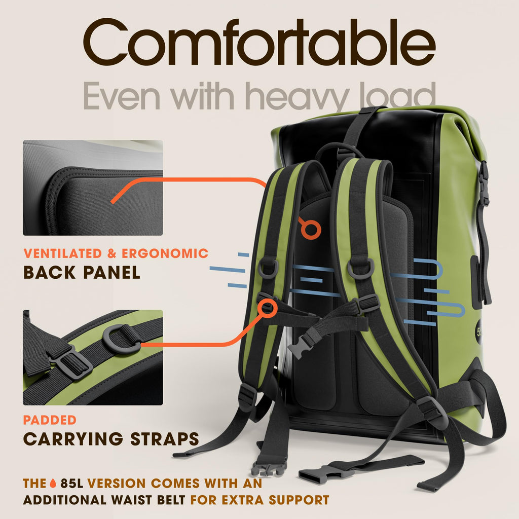 Earth Pak Waterproof Backpack - Heavy Duty Hiking Backpack - Roll-Top Closure Bag - Cushioned Dry Bag Waterproof Phone Case