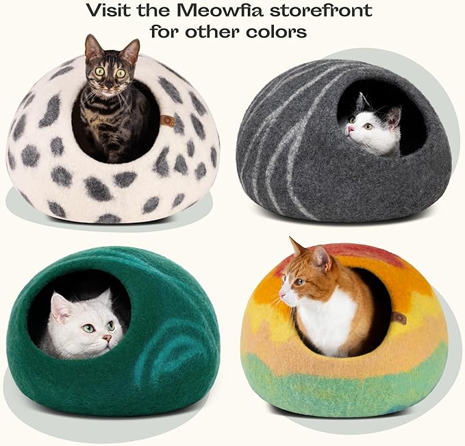 MEOWFIA Cat Cave ??Premium Felt Cat Bed for Indoor Cats, Handmade 100% Merino Wool (Medium, Slate Grey)