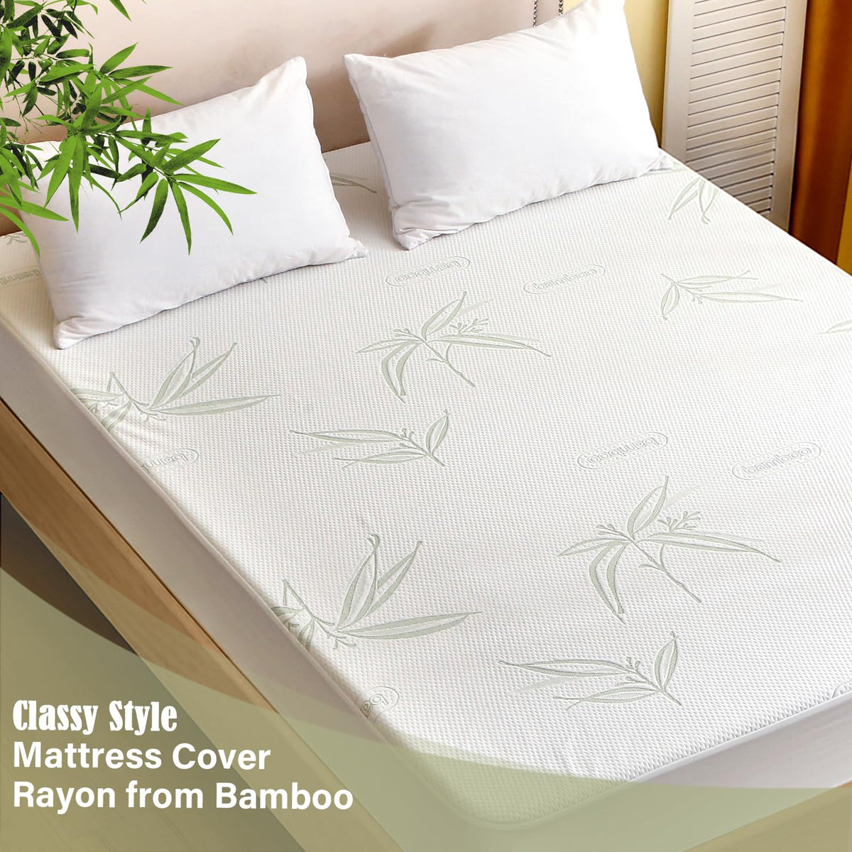 King Mattress Protector Waterproof Mattress Pad Washable Bamboo Rayon Mattress Cover Breathable Noiseless Bed Protector 5"