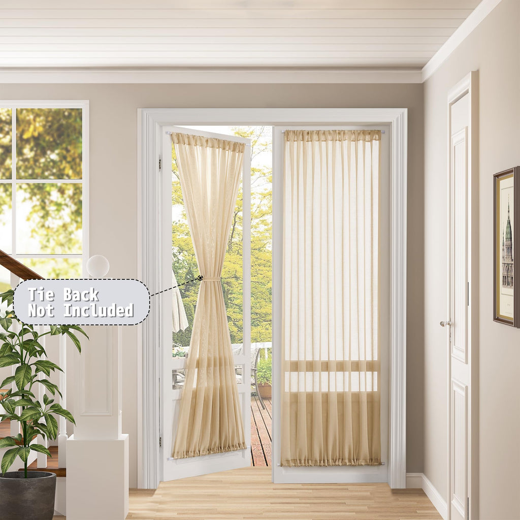 Sheer Door Curtain Closet Linen Textured Curtains Sheer Doorway Light Filtering Voile Patio Glass Doors Rod Pocket Curtain French Door