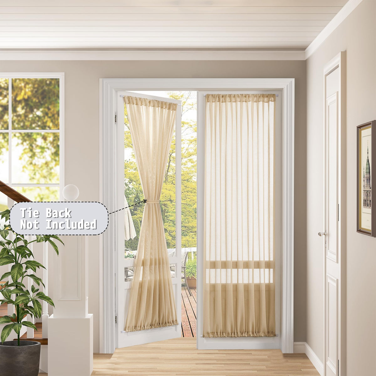 Sheer Door Curtain Closet Linen Textured Curtains Sheer Doorway Light Filtering Voile Patio Glass Doors Rod Pocket Curtain French Door