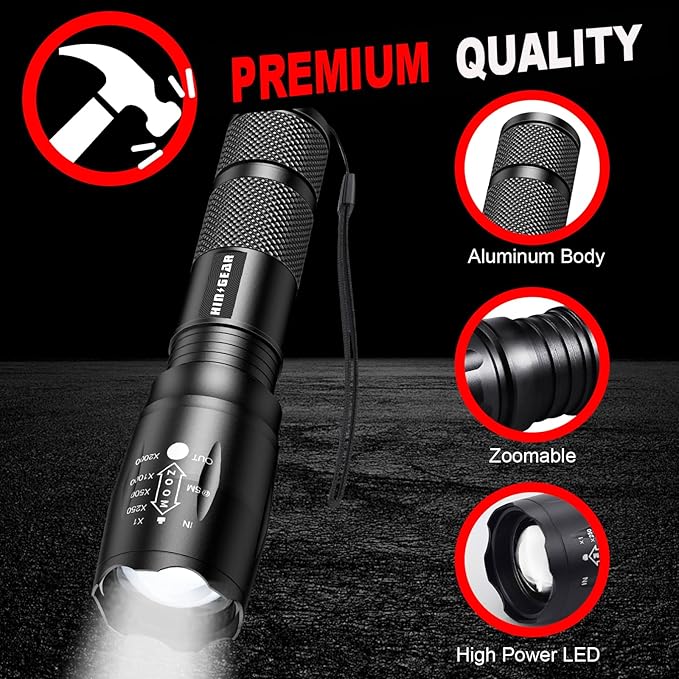 1 Mode Flashlights 4 Pack, Super Bright Zoomable LED Tactical Flashlight High Lumens, Water Resistant Portable Pocket Flash Light for Emergency, Camping, Home, and Gift - SL2000