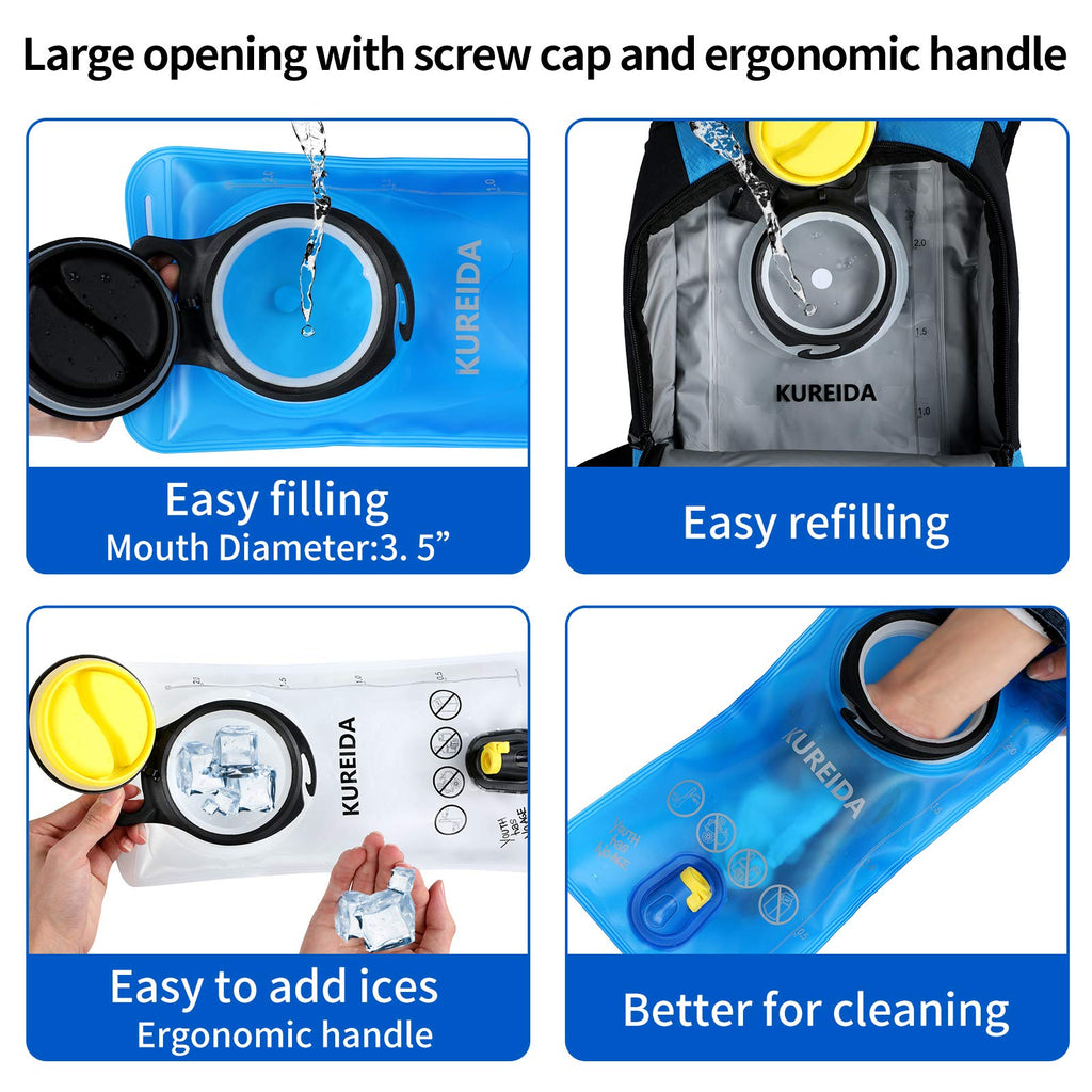 KUREIDA Hydration Bladder 2 Liter, BPA Free Water Bladder for Hiking Backpack Water Storage Bag with Insulated Tube, Hydration Backpack Replacement for Outdoor Camping Running Hiking