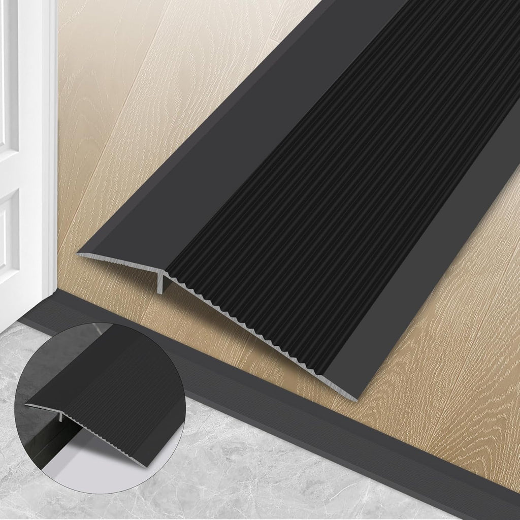 Gaahing Aluminum Floor Transition Threshold Strip, Bridge The Height Gap Between 0.3 to 1.6 inches for Doorway Ramp (2Pcs x 35.4in x 3.9in, Matte Black)