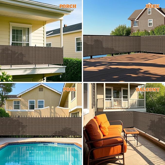 2.5' x 39' Balcony Privacy Screen Fence Cover with Zip Ties Grommets for Apartment Patio Porch Deck Backyard Outdoor (Brown)