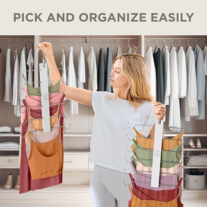 MORALVE European Beechwood Tank Top Hangers with 360° Swivel Hook - 2 Pack Space Saving Sports Bra and Cami Hanger for Closet - Hanging Tank Top and Bra Organizer for Space Saving Closet Organization