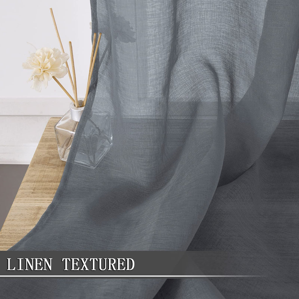 Sheer Curtains Linen Textured Bedroom Curtain Sheers Light Filtering Rod Pocket Voile Curtains for Living Room (2 Count)