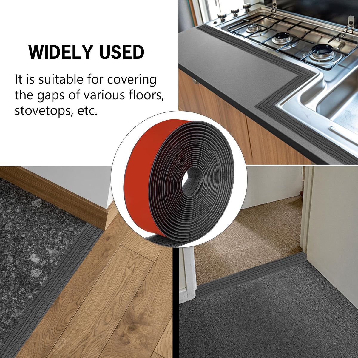 20Ft Floor Transition Strip Self Adhesive Vinyl Cover Floor Strip Flat Divider Transition Strip Wood Grain Design for Laminate Floor Gaps and Doorway Transitions (20 Foot)