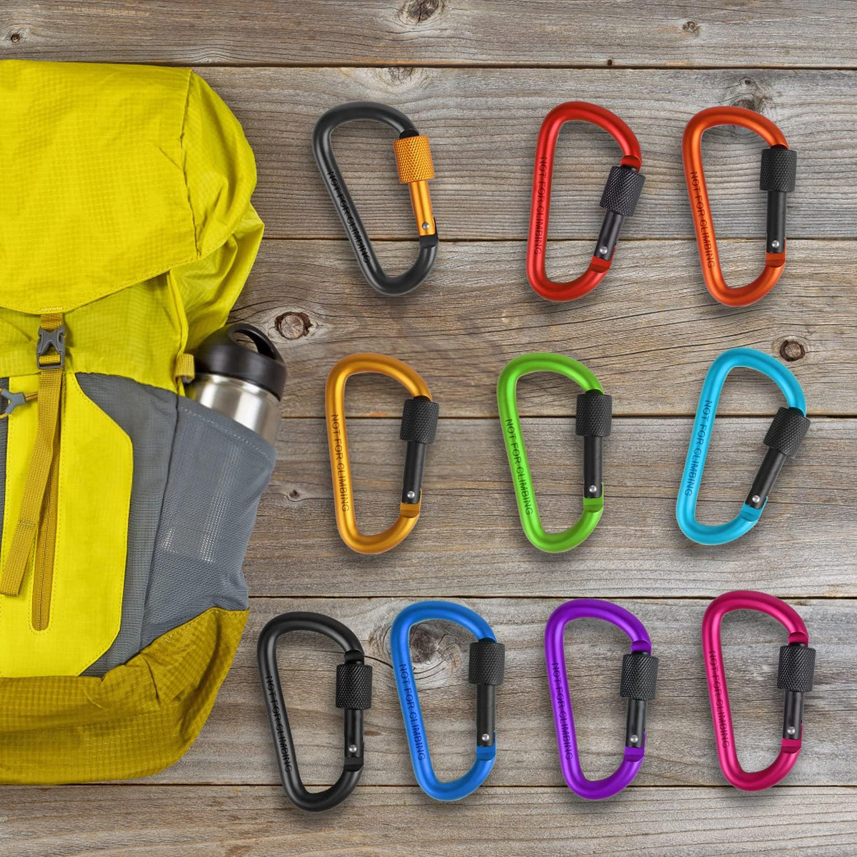 10 Pack Aluminum D Ring Key Rings Hiking Clips Locking Carabiner for Hiking Camping Fishing and Outdoor Use，Clips with Screw Gate Multicolored