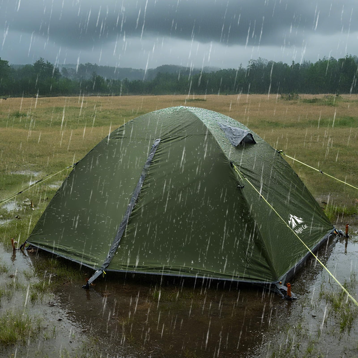 Night Cat 2-Persons Backpacking Tent: Waterproof Lightweight Camping Tent for Two People Hiking Outdoor Mountain with Aluminum Poles and Rainfly Army Green