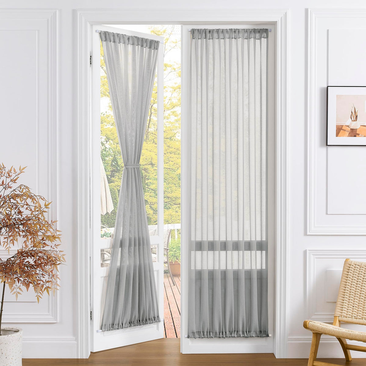 Sheer Door Curtain Closet Linen Textured Curtain Sheers Doorway Light Filtering Voile French Door Rod Pocket Curtains Patio Glass Doors