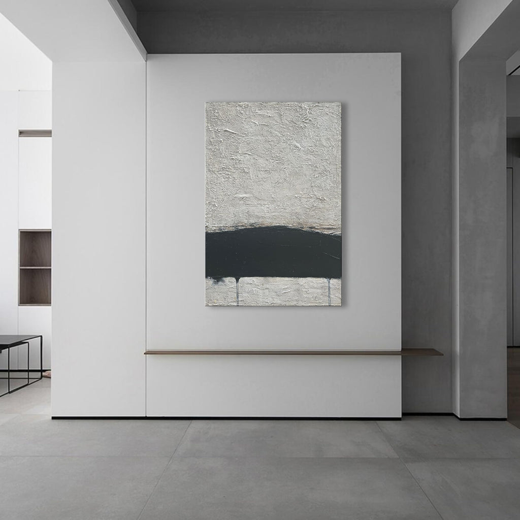 Hand Painted Minimalism Black and Gray Art Oil Painting Canvas Abstract Oil Painting Wall Art 36x24 Inch Home Wall Decoration