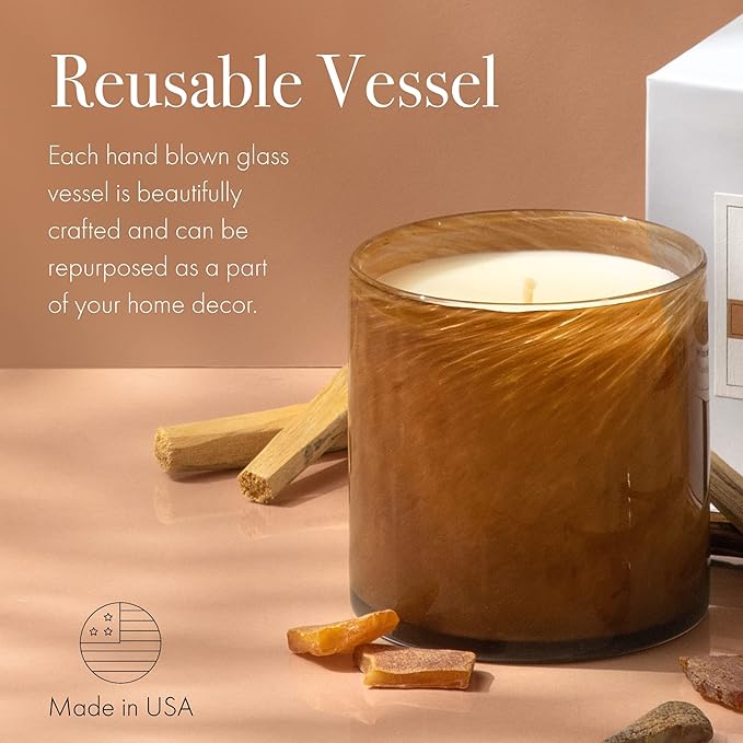 LAFCO New York Classic Candle, Amber Black Vanilla - 6.5 oz - 50-Hour Burn Time - Reusable, Hand Blown Glass Vessel - Made in The USA
