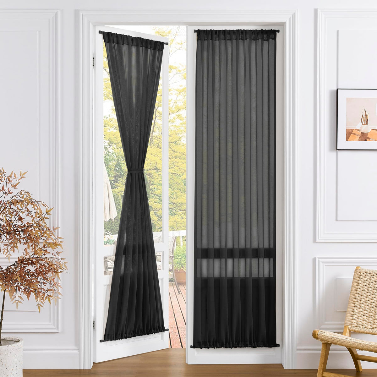 Sheer Door Curtains Closet Linen Textured Curtains Sheer Doorway Light Filtering Voile French Doors Rod Pocket Curtain Patio Glass Door