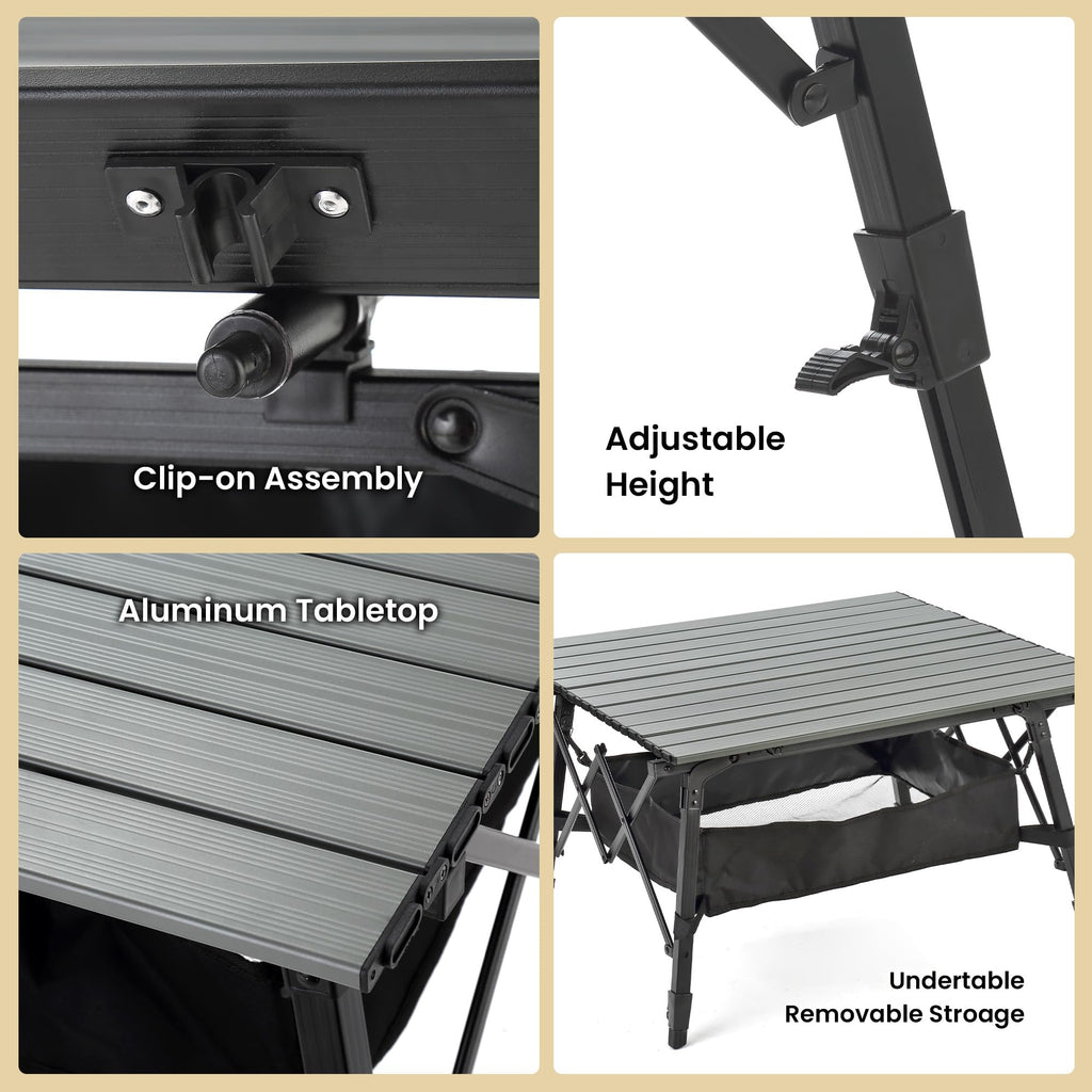 ARROWHEAD OUTDOOR 39 in Aluminum Folding Camp Roll Up Table, Camping