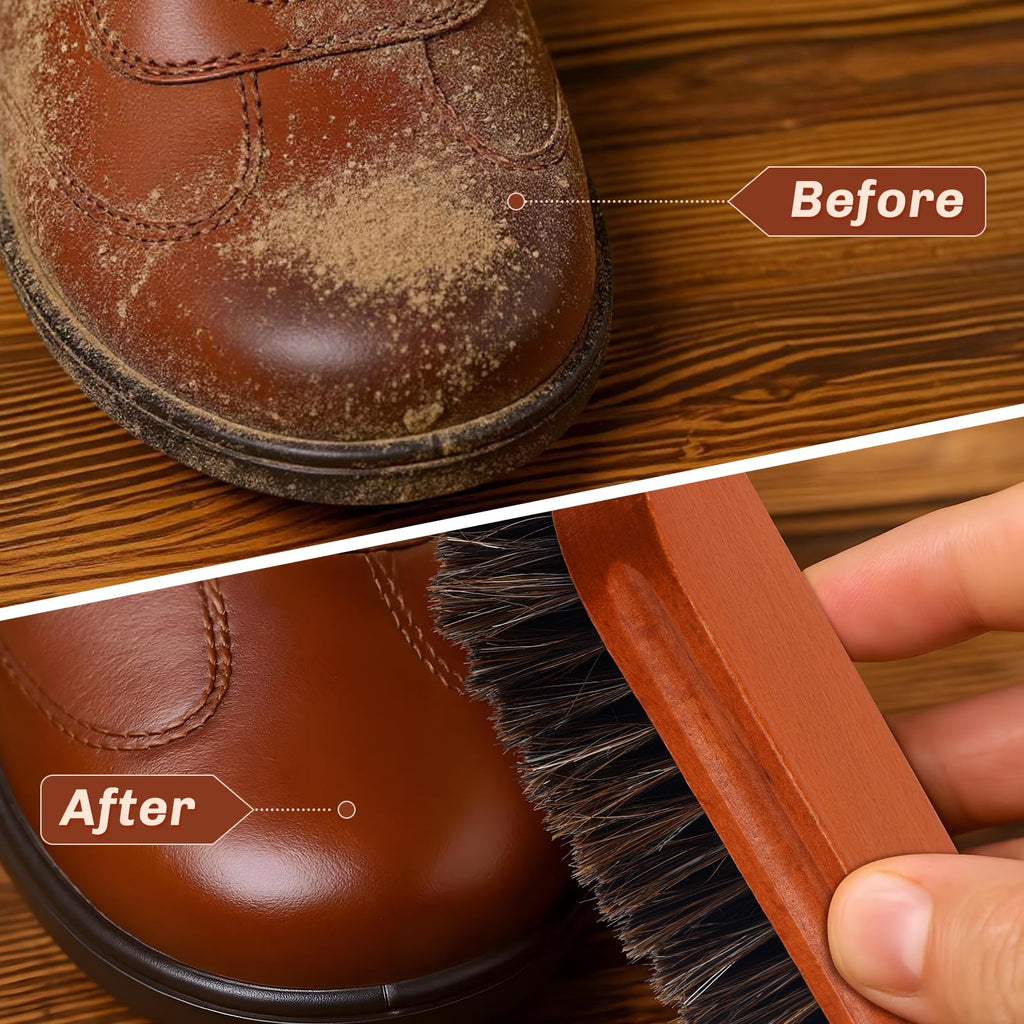 4 Pcs Horsehair Shine Shoes Brush Kit Polish Dauber Applicators Cleaning Leather Shoes Boots Care Brushes Suede Cleaner Brush with Microfiber Shoe Cloth (2.75 Count)