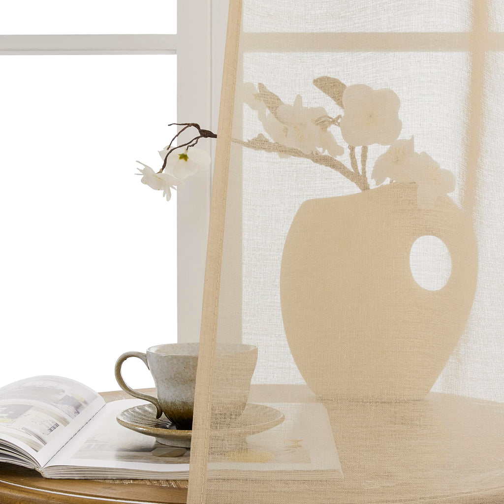 Sheer Door Curtain Closet Linen Textured Curtains Sheer Doorway Light Filtering Voile Patio Glass Doors Rod Pocket Curtain French Door