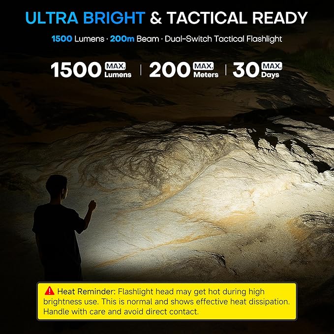 EDC Tactical Flashlight, Flat Flashlights Rechargeable,Dual-Switches LED Small Flashlight with Digital Display,Stainless Steel 8 Modes Pocket Flash Light for Home, Camping,and Emergency Use