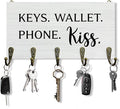 Keys Wallet Phone Kiss Key Holder for Wall 10"x5.12", Entryway Key Hanger Wall Mount, Gifts for Couples Family Cute House Wooden Hanging Keys Holder Decor for Entryway Front Door（5 Hooks）