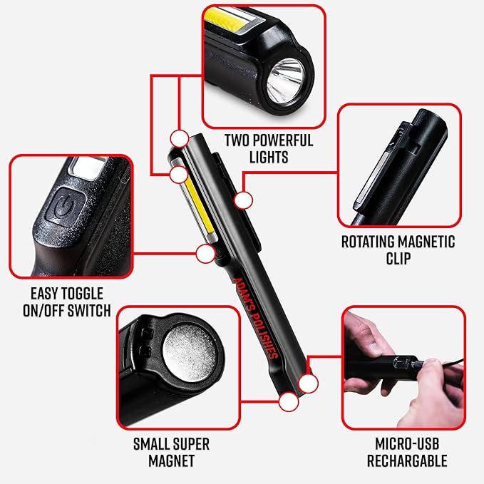 Adam's Polishes Swirl Finder Flashlight - Ultra Bright 170 Lumen Mini Light - Easily Spot Imperfections and Swirls in Your Paint When Polishing and Correcting Your Vehicles Finish