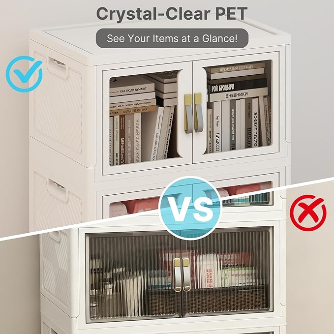 UAMFURI Stackable Storage Bins with Lids, Clear Doors, Large Storage Cabinet Foldable Collapsible Closet Organizers for Bedroom Dorm Office (1, White, 120, Quarts)