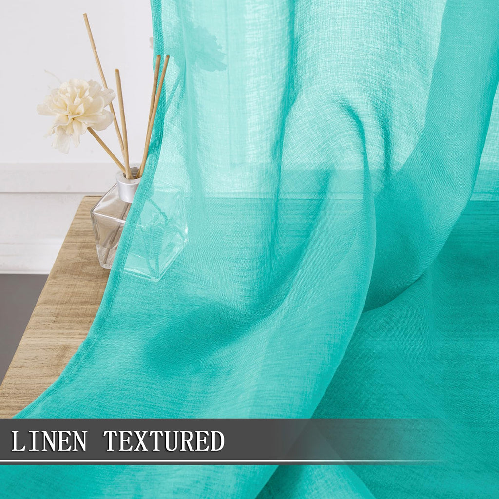 Short Sheer Curtain Living Room Linen Textured Curtains Sheer Light Filtering Voile Rod Pocket Curtain for Bedroom (2 Count)