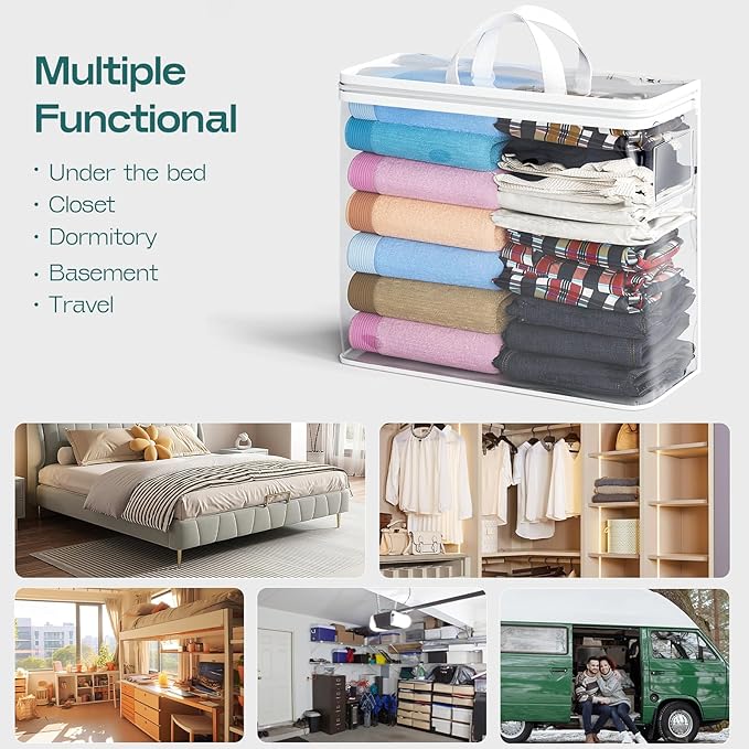 10PACK Clear Zippered Storage Bags for Clothes, 22L Closet Organizers Bag, and Blanket Storage Bags for Bedding, Linen, Blankets, Comforters, Clothing & Toys (White)