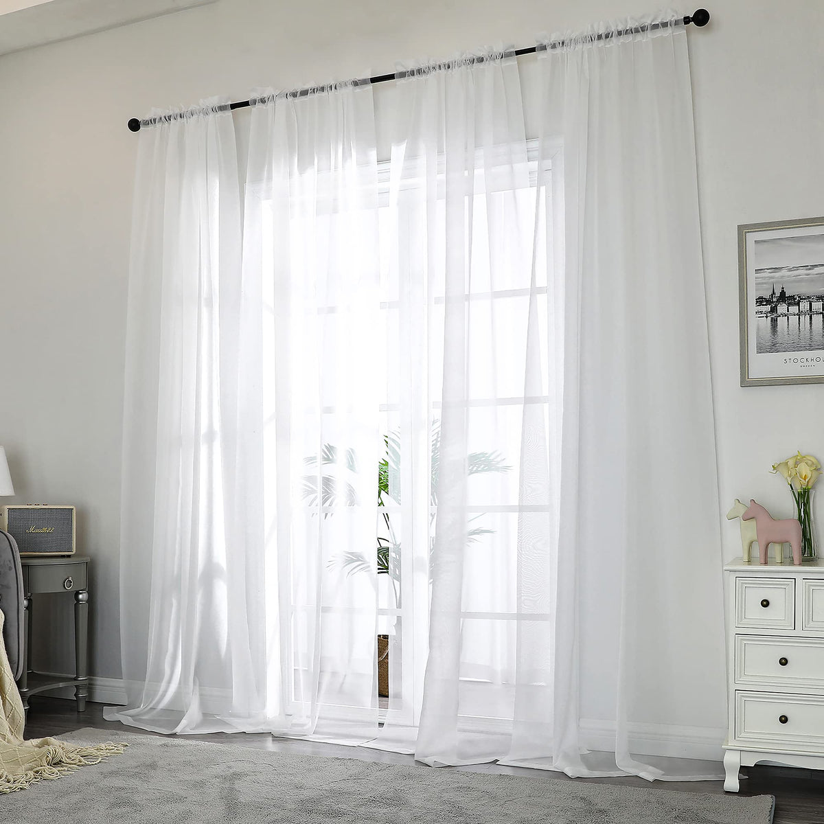 White Sheer Curtains 96 inches Long 2 Panels Set (2 Count)