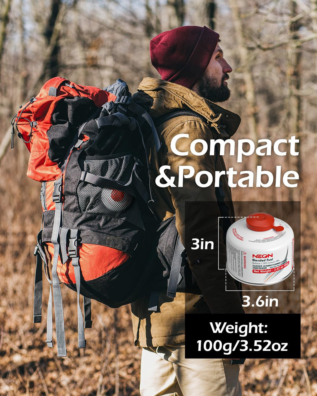 NEON Isobutane Fuel Canister, Portable Camping Gas 100g, Efficient and High Output Butane for Camp Stove, Backpacking, Hiking, Lanterns, Outdoor Cooking, Suitable for All Seasons, 2 Cans