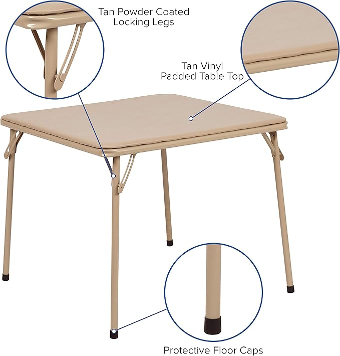 Flash Furniture Mindy Kids Tan Folding Table with Padded Top and Powder Coated Locking Legs