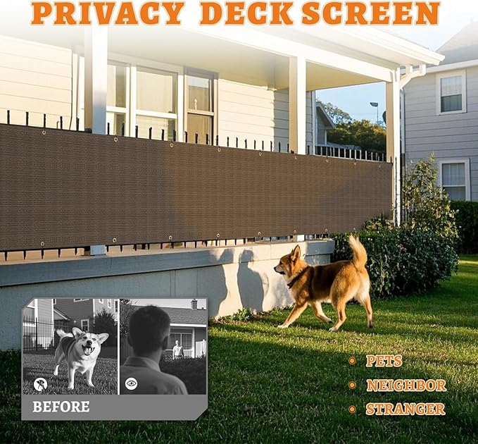 2.5' x 58' Balcony Privacy Screen Fence Cover with Zip Ties Grommets for Apartment Patio Porch Deck Backyard Outdoor (Brown)