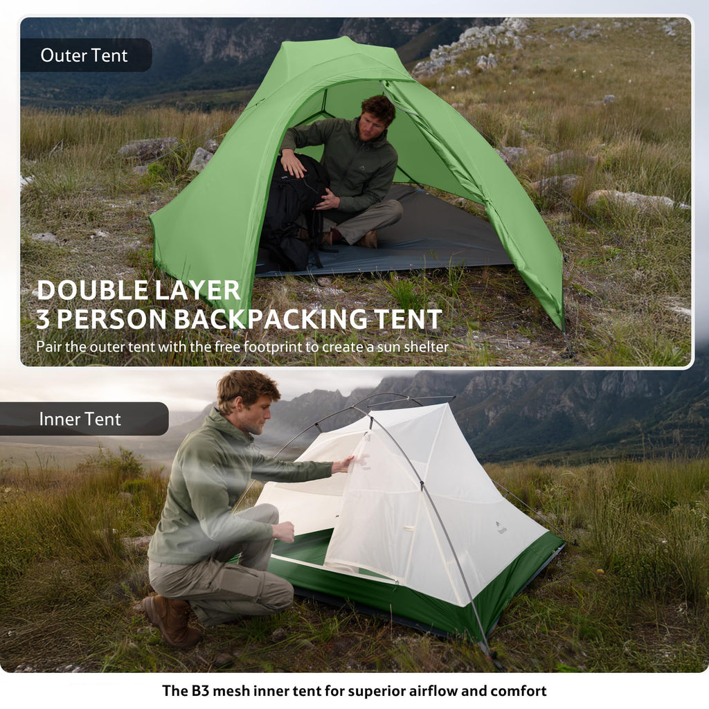 Naturehike Cloud Up 3 Person Backpacking Tent with Footprint - 3 Season Free Standing Lightweight 3 Person Camping Tent | with Footprint, Free Standing, Dome, Camping, Hiking, Waterproof