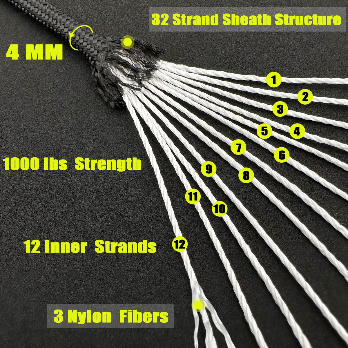 VVAAGG 1000 Black Paracord Rope 100FT Utility Nylon Heavy Duty 12 Strand Parachute Cord for Camping, Tent, Clothsline, Outdoor Hiking, Fishing, Survival Braceletand, Weatherproof Rope (100FT)
