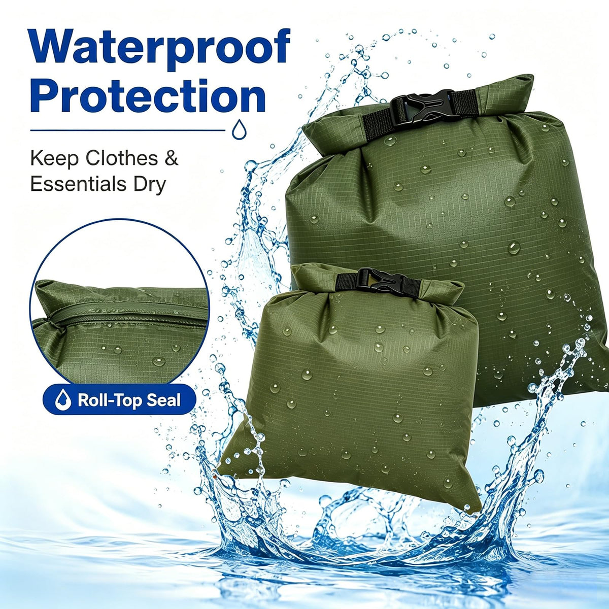 TRENDBOX Set of 5 Sizes Roll Top Waterproof Dry Bag Kit Storage Compression Bag Sack Poch Packing Organizers Water Resistant Camping Travel - Forestgreen